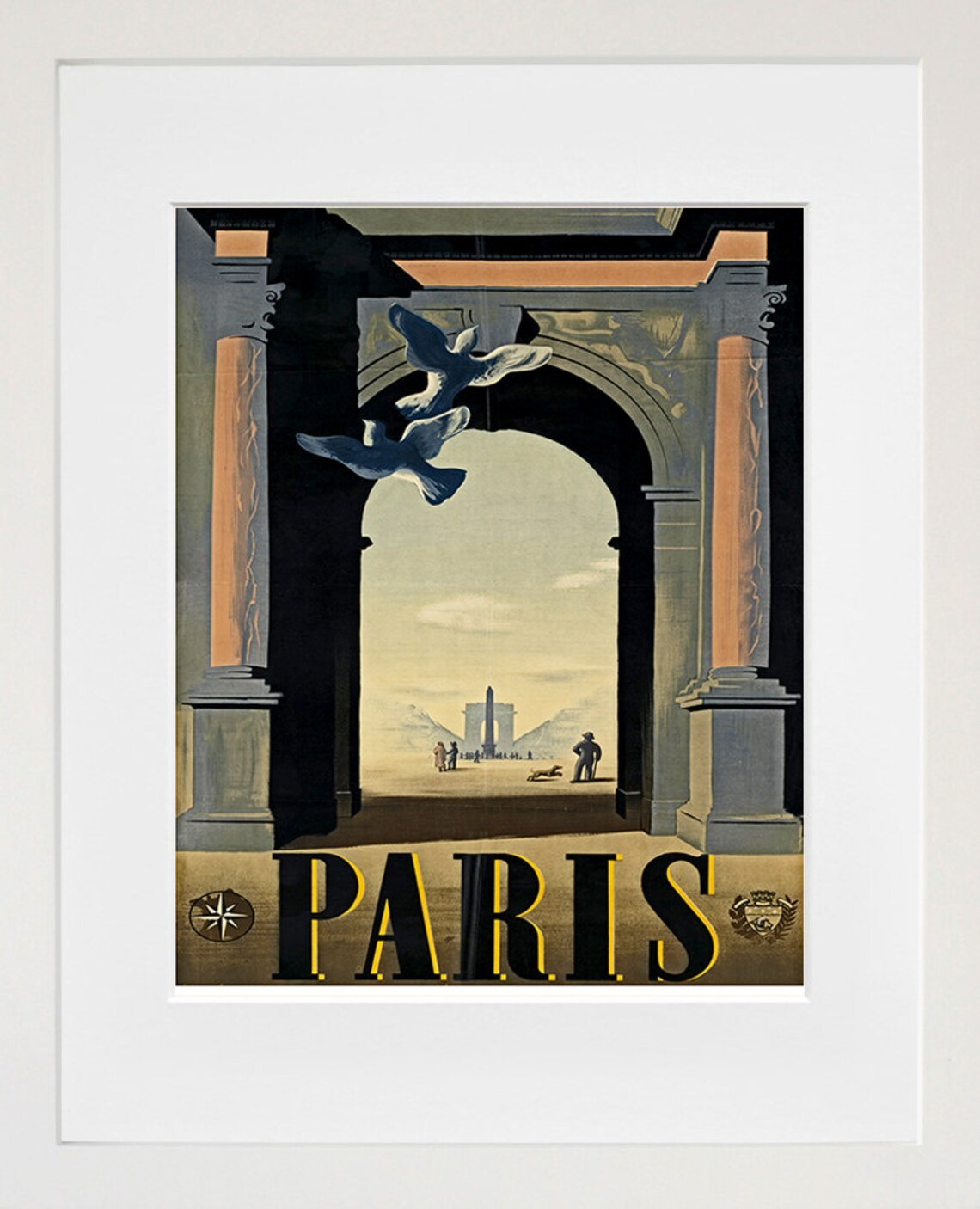 Paris Vintage Travel Poster Cassandre Archway Doves Obelisk France - Image 2