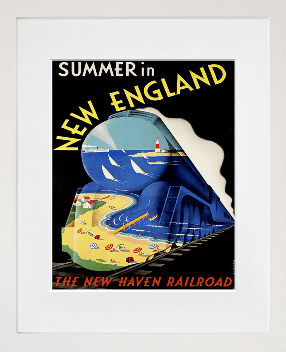 Vintage Train Art Travel Poster, New England
