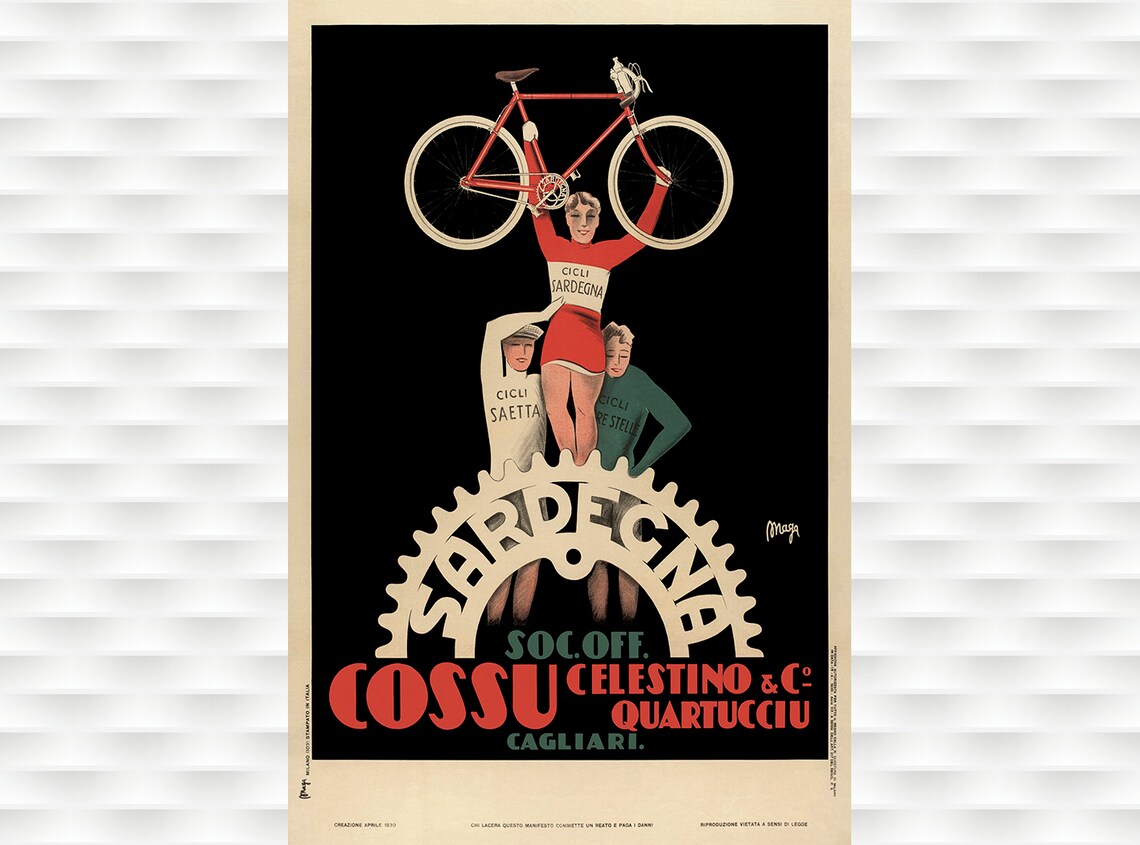 Sardegna Cicli Cossu Celestino Cagliari Italy Vintage Bicycle Poster