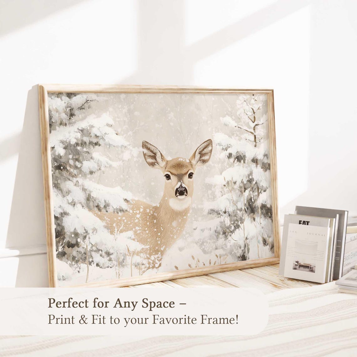 Winter Deer Doe Snowy Forest Portrait Rustic Woodland Wall Art - Image 5