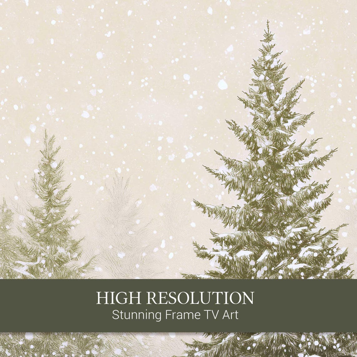 Evergreen Trees in Falling Snow Serene Winter Night Watercolor Poster - Image 4