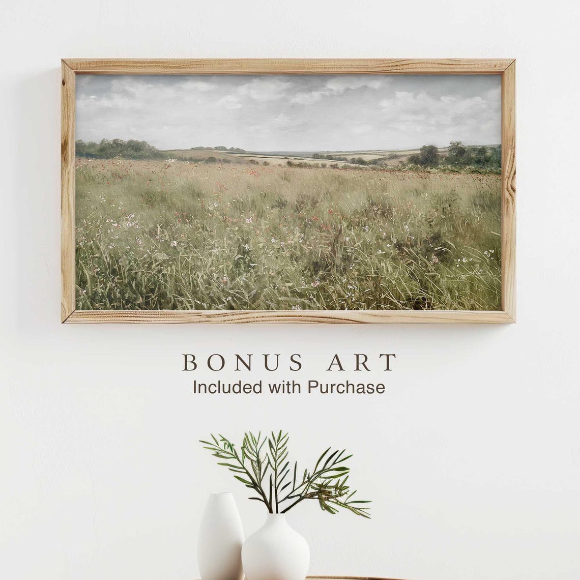 Windy Poppy Meadow Under Cloudy Sky Impressionist Floral Poster - Image 3
