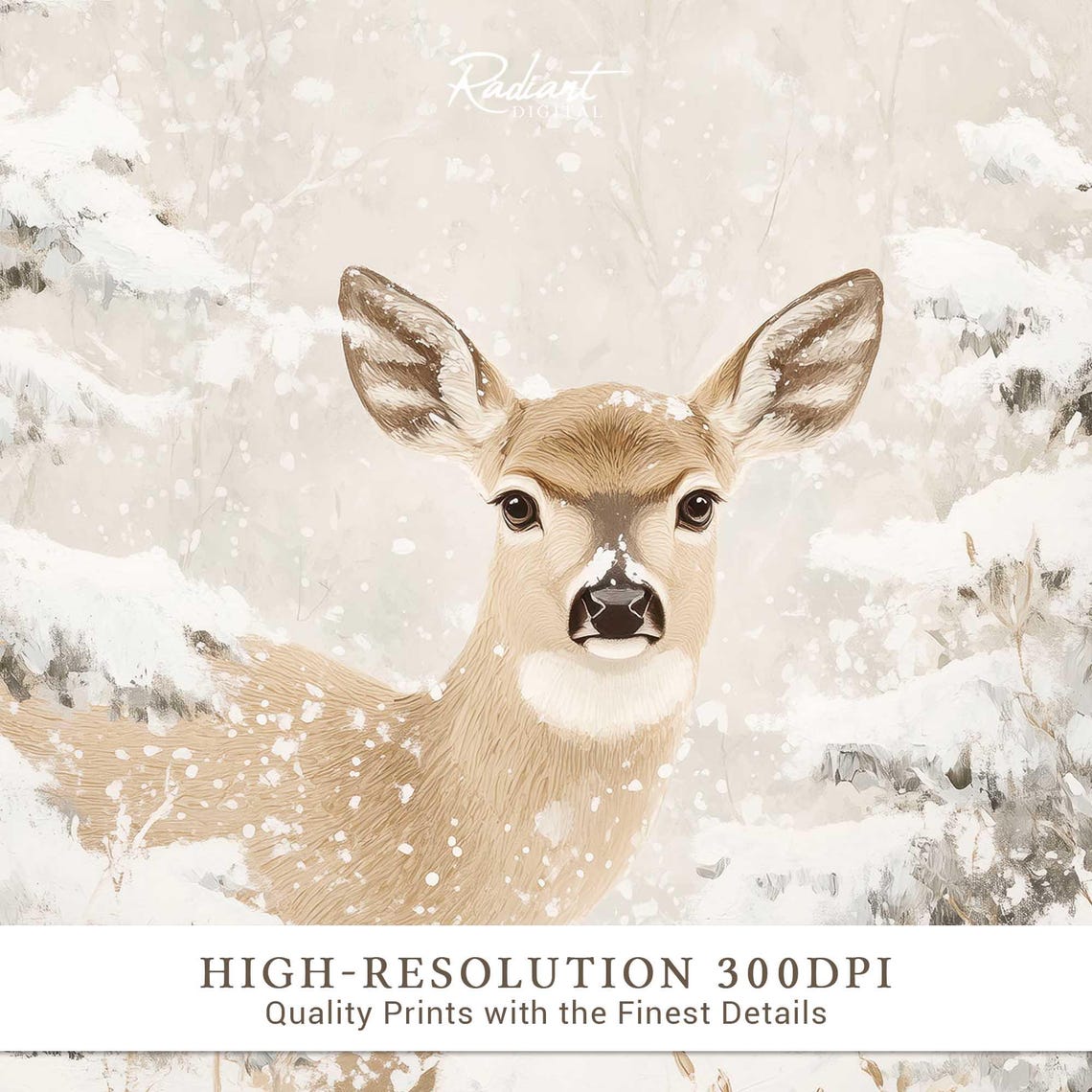 Winter Deer Doe Snowy Forest Portrait Rustic Woodland Wall Art - Image 3