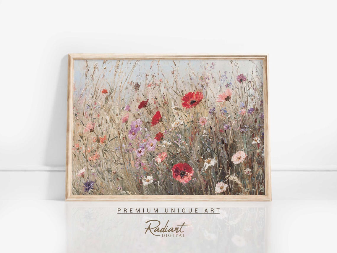 Red Poppies Wildflower Field Soft Romantic Floral Watercolor Poster