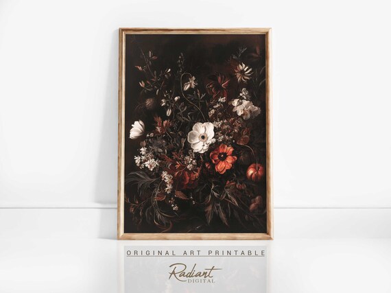 Dark Floral Bouquet Autumn Blooms Vintage Still Life Art Print