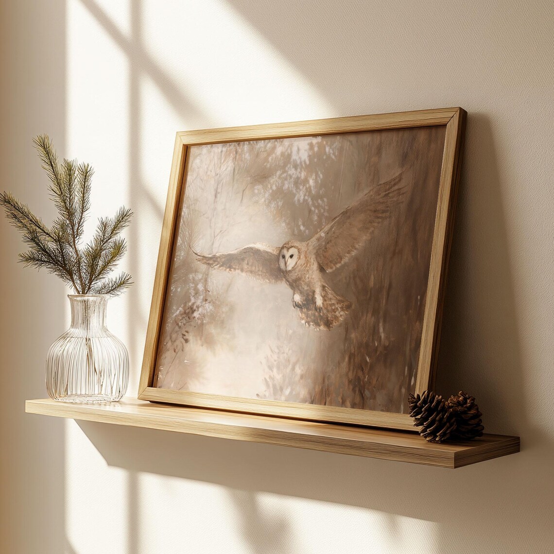 Barn Owl Flying in Misty Winter Forest Warm Sepia Tone Poster - Image 3
