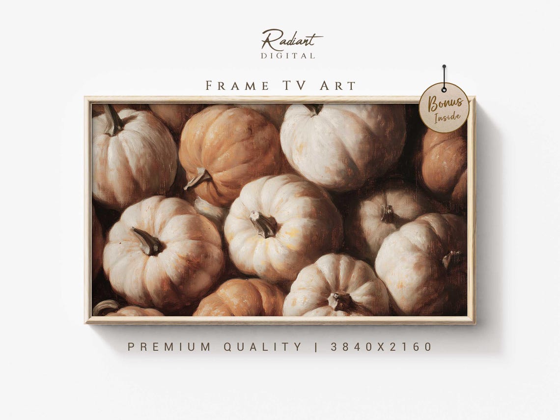 Rustic White And Orange Pumpkin Pile Fall Harvest Closeup Wall Art