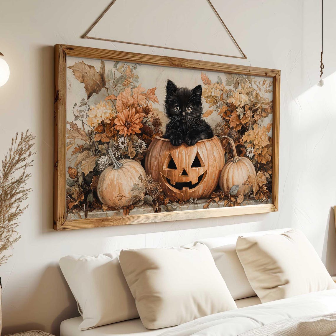 Black Cat In Jack O Lantern Halloween Pumpkin Patch Wall Art - Image 5