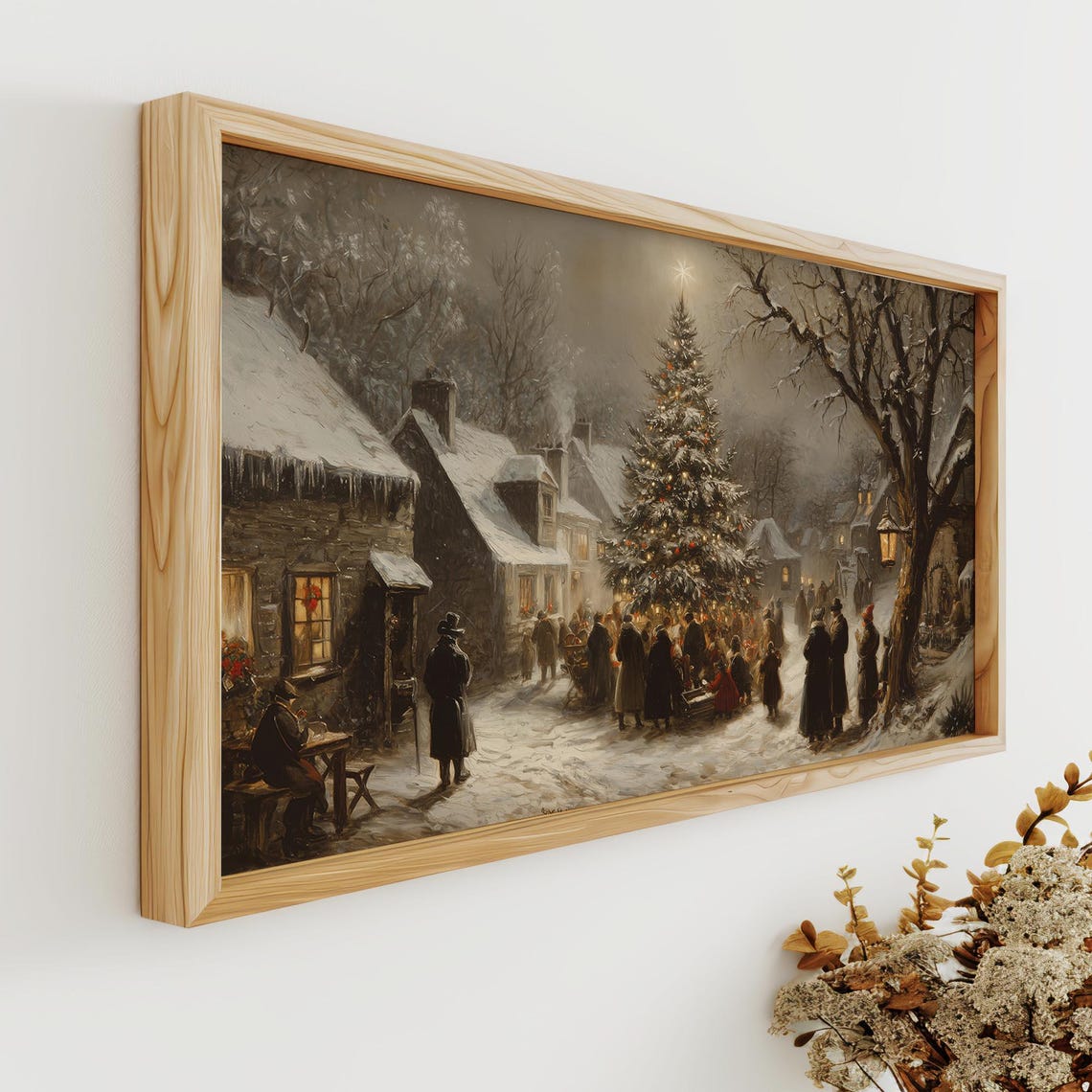 Night Christmas Village Gathering around Glowing Tree Poster - Image 4