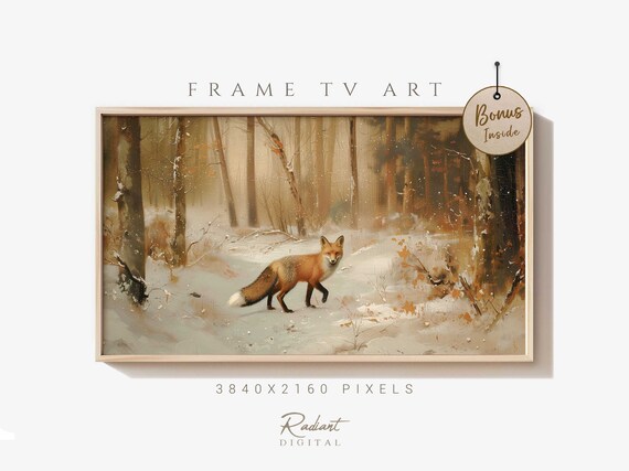 Curious Wild Red Fox in Snowy Winter Forest Woodland Animal Poster