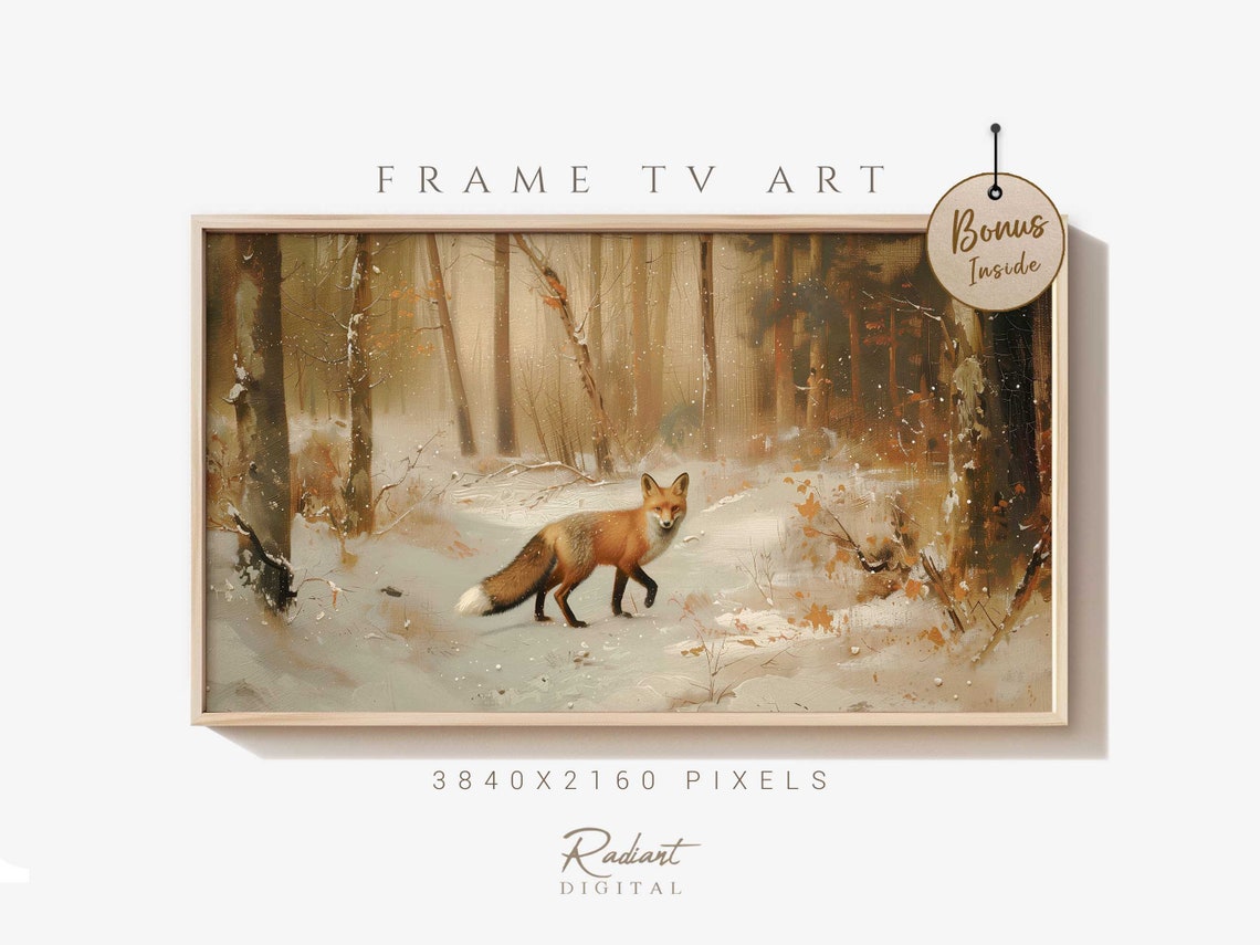 Curious Wild Red Fox in Snowy Winter Forest Woodland Animal Poster