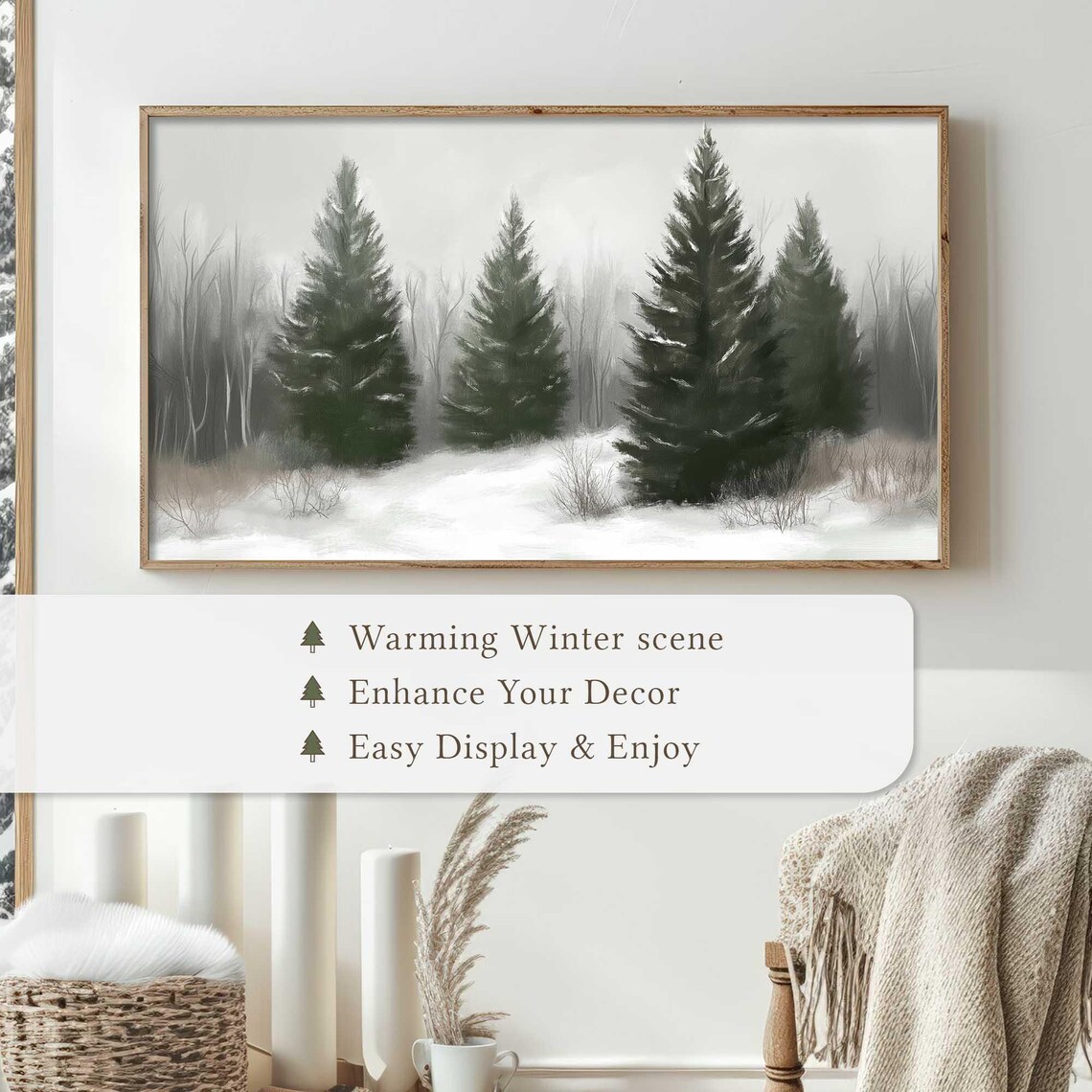 Dark Evergreen Forest Winter Fog Moody Nature Watercolor Poster - Image 4