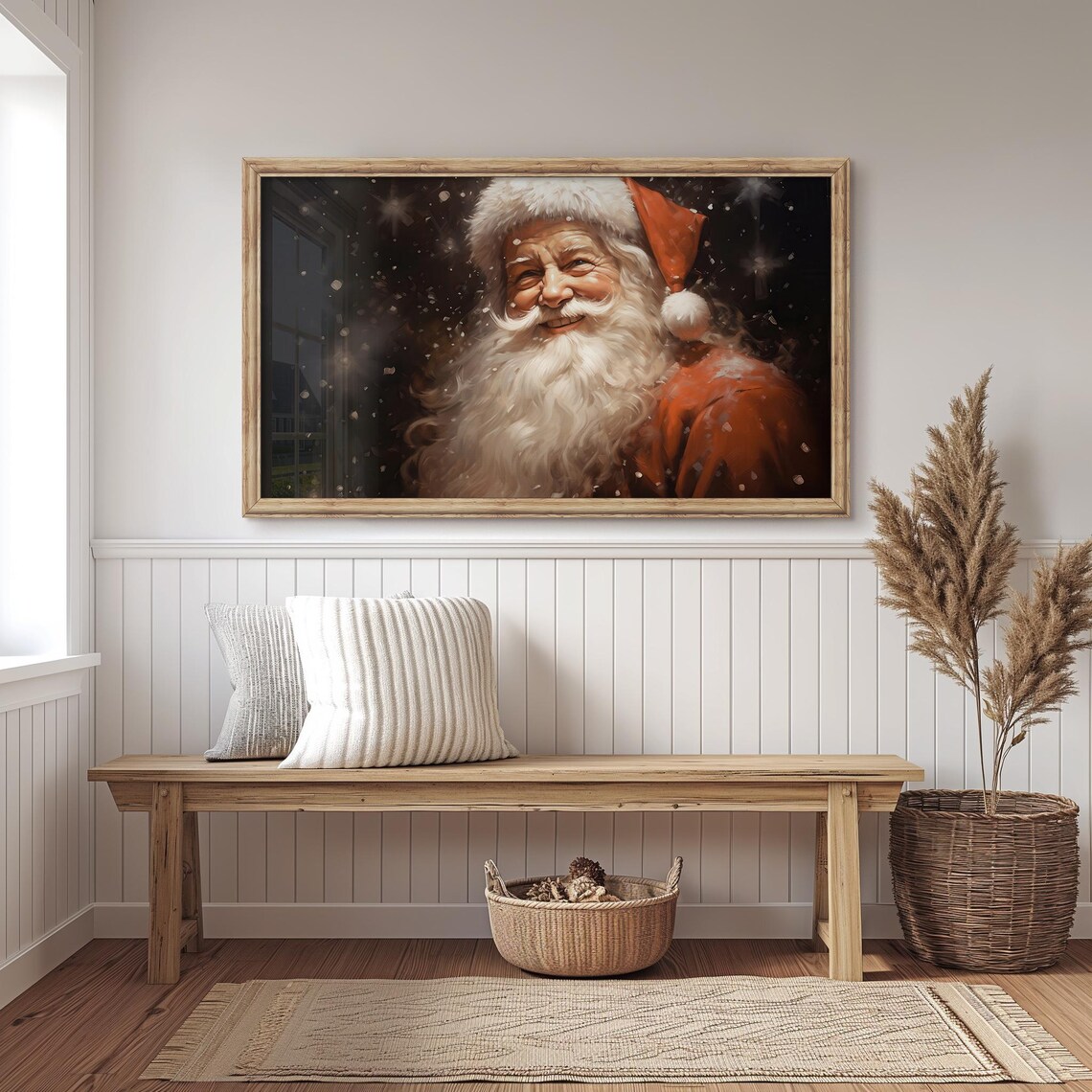 Santa Claus Smiling Portrait Snowy Night Christmas Watercolor Poster - Image 3