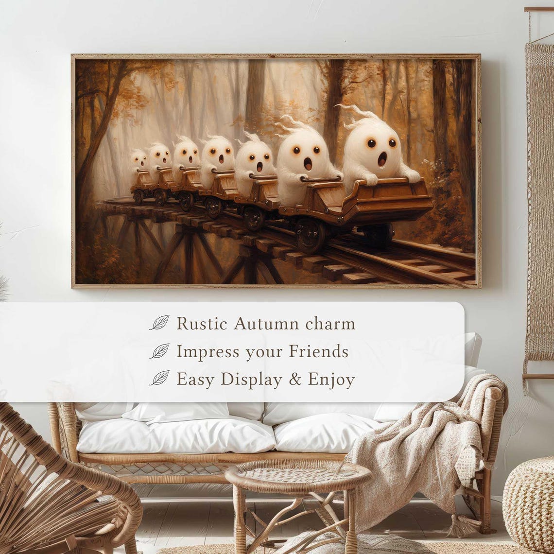Cute Ghost Frame Tv Art Ghost Fun Fair Art Whimsical Ghosts Earth Tone Fall Art Halloween Tv Art Rustic Halloween Frame Tv - Image 4
