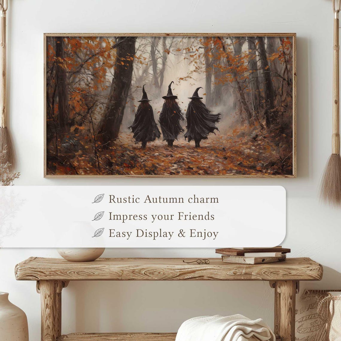 Three Witches Walking Through Misty Foggy Autumn Forest Dark Poster - Image 4