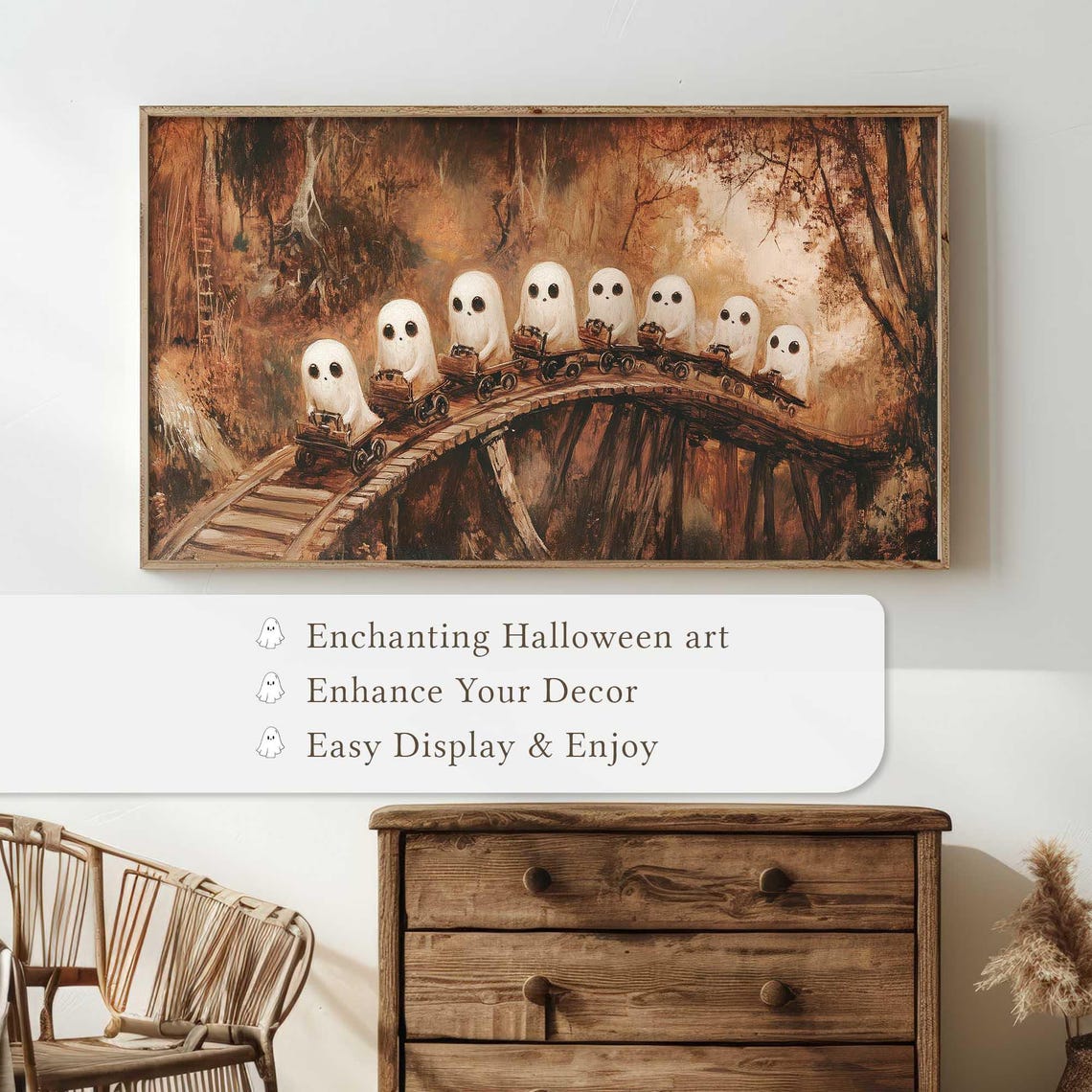 Cute Ghosts Riding Roller Coaster Whimsical Halloween Poster - Image 4