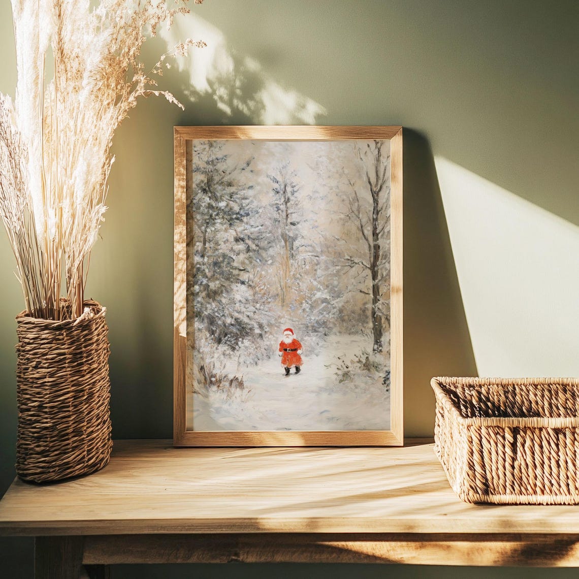 Little Santa Walking Snowy Forest Path Watercolor Christmas Poster - Image 3