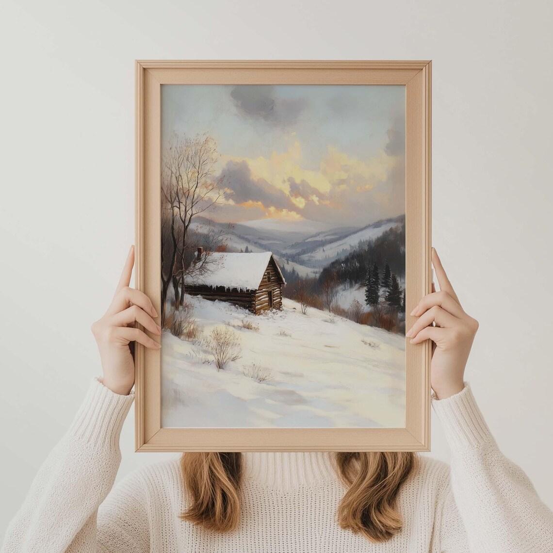 Winter Cabin Landscape, Rustic Snowy Mountain Scene - Image 4