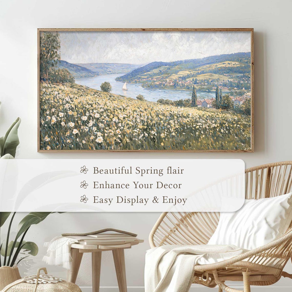 Serene Spring River Valley Flower Meadow Sailboat Scenic Poster - Image 4