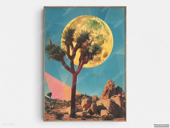 Desert Moon Illusion, Mid-Century Minimalist Art Print