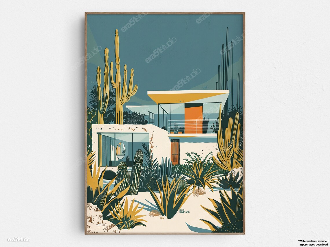 Desert Modernism Illustration, Mid-Century Modern Art Print