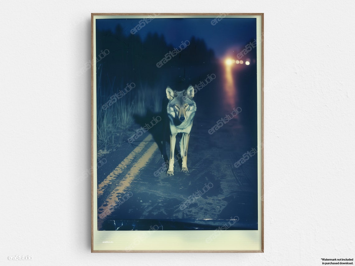Wolf Encounter Original Midcentury Modern Minimalist Wall Art