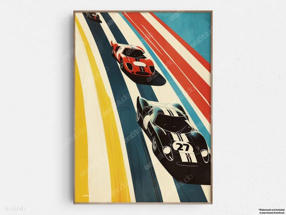 Racing Car Trio Original Midcentury Modern Minimalist Wall Art