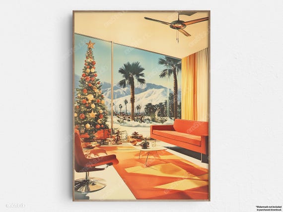 Holiday Desert Interior Original Midcentury Modern Minimalist Wall Art