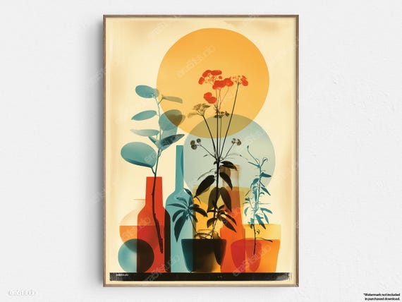 Geometric Houseplants Wine Mid-Century Modern Art Print