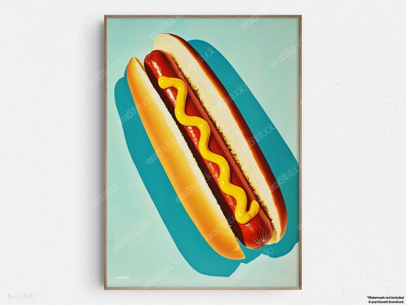 Hot Dog Pop Art Style Original Midcentury Modern Minimalist Wall