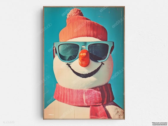Vibing Snowman Original Midcentury Modern Minimalist Wall Art