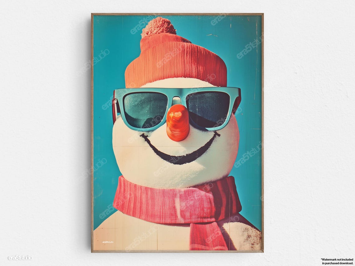 Vibing Snowman Original Midcentury Modern Minimalist Wall Art