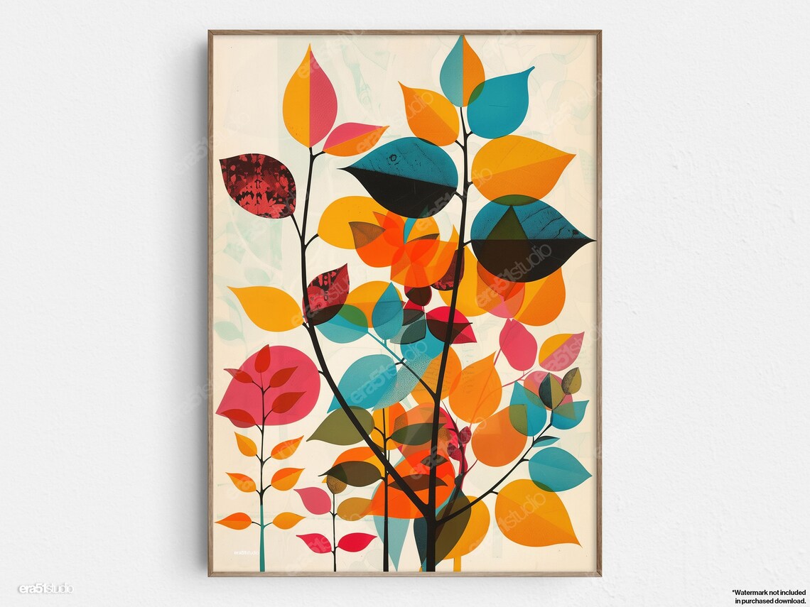 Colorful Botanical Art, Mid-Century Modern Poster