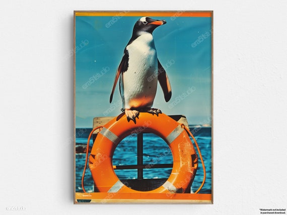 Lifesaver Penguin Original Midcentury Modern Minimalist Wall Art