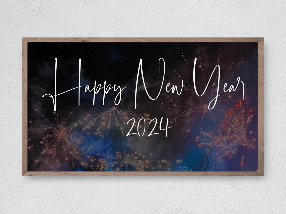 Happy New Year 2024 Fireworks Night Sky Celebration Holiday Wall Art