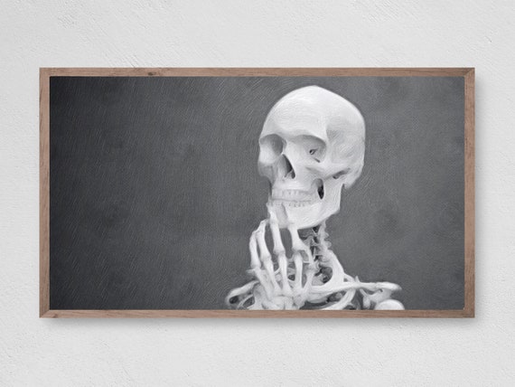 Halloween Skeleton In Thought Art Print