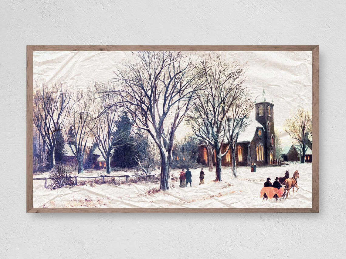 Vintage Christmas Winter Santa Art Print