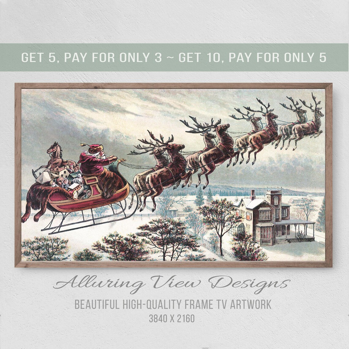 Christmas Vintage Santas Sleigh Art Print
