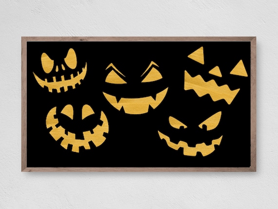 Glowing Jack O Lantern Faces Black Background Halloween Art Print