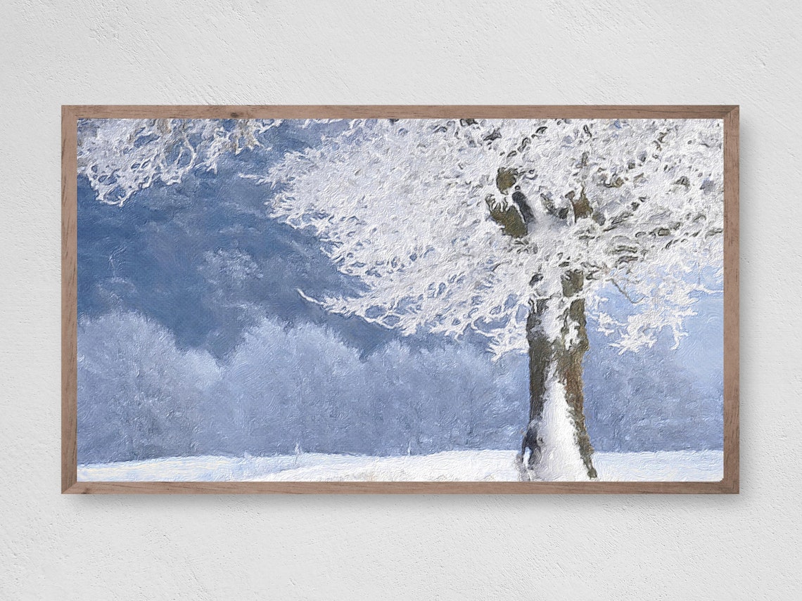 Frost Covered Lone Tree Snowy Blue Winter Landscape Photography Poster
