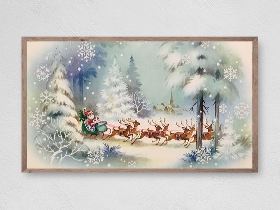 Christmas Santas Retro Delivery Art Print