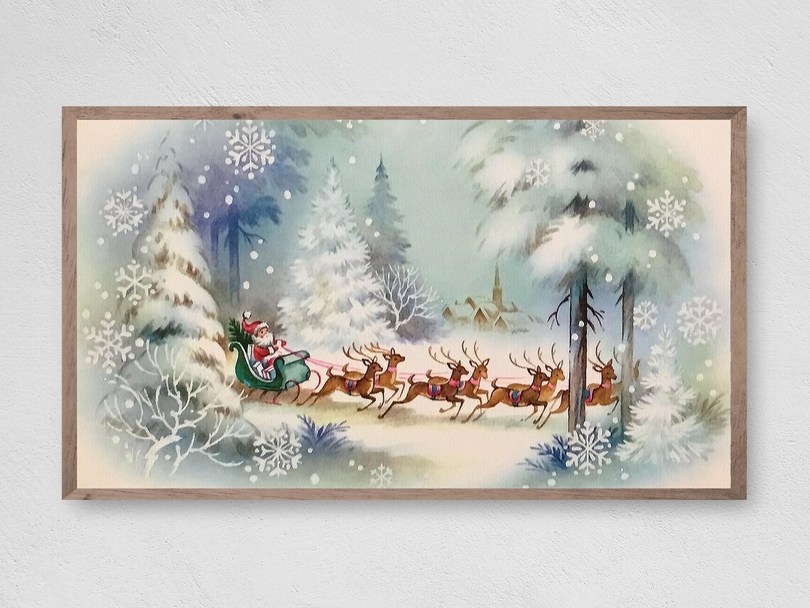 Christmas Santas Retro Delivery Art Print