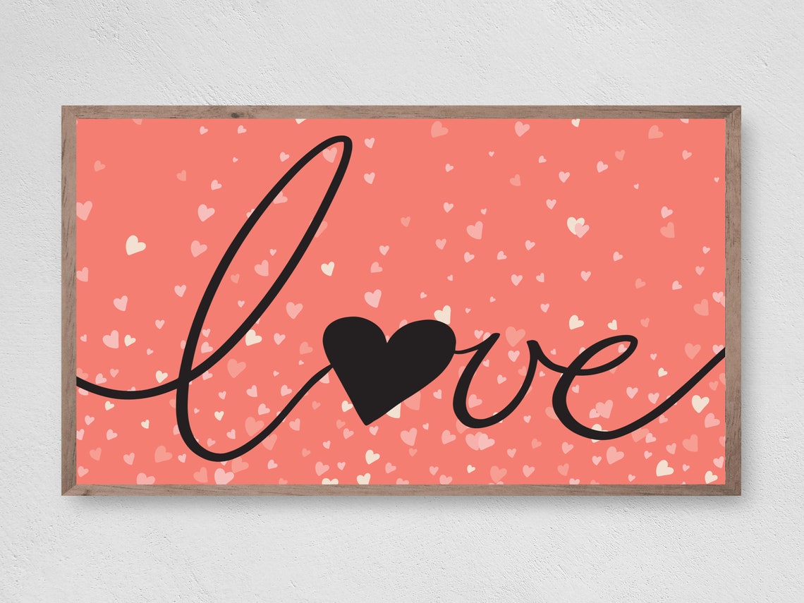 Love Script Black Heart Coral Pink Valentine Day Sweet Wall Art