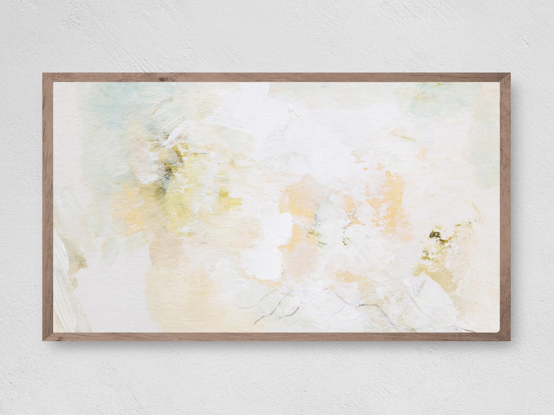 White Cream Peach Soft Abstract Gold Flecks Minimalist Wall Art Poster