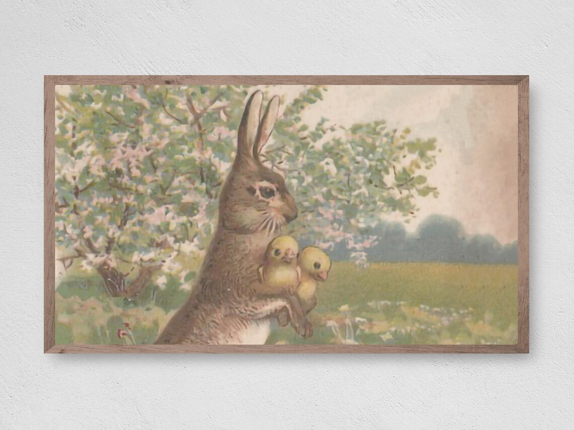 Easter Brown Bunny With Chicks, Art Print