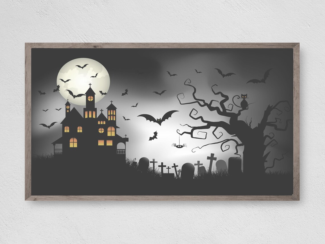 Haunted House Halloween Art Print, Spooky Decor