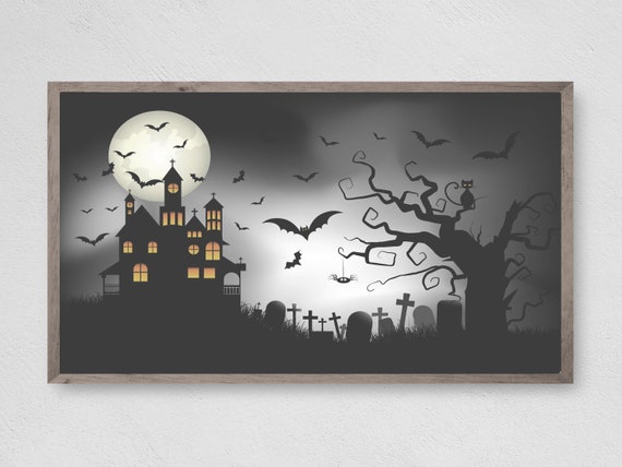 Haunted House Halloween Art Print, Spooky Decor