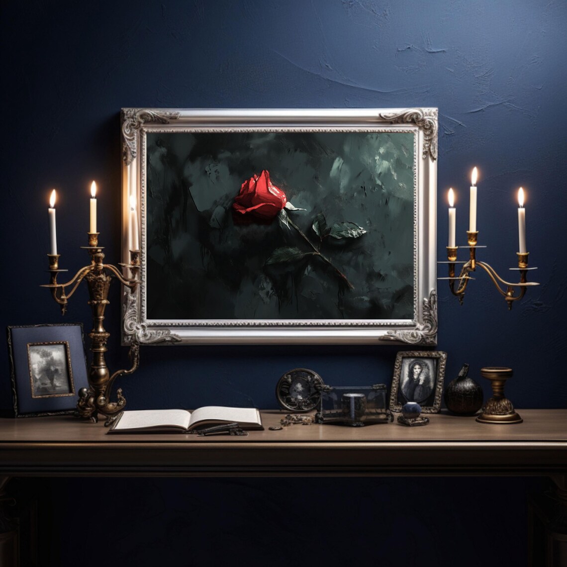 Red Rose Vintage Gothic Floral Still Life - Image 2
