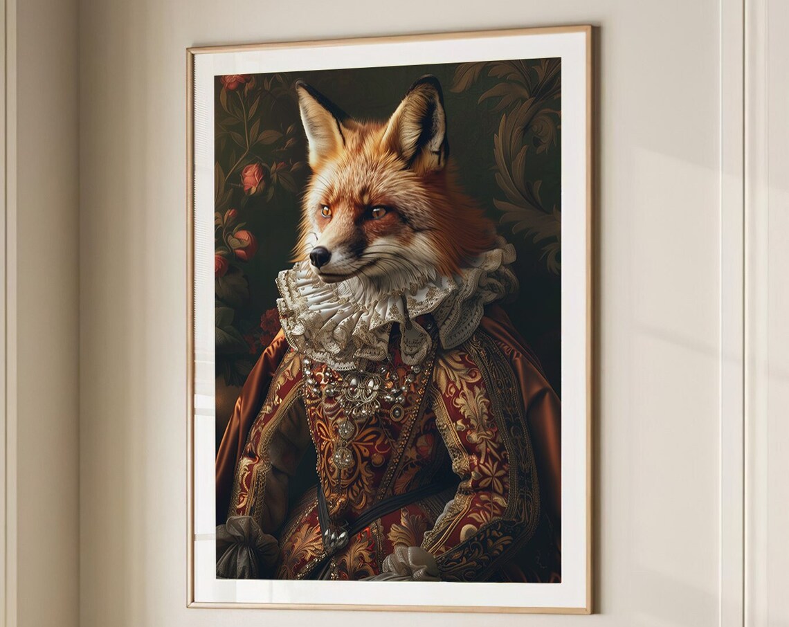 Fox Royal Renaissance Portrait, Vintage Animal Print