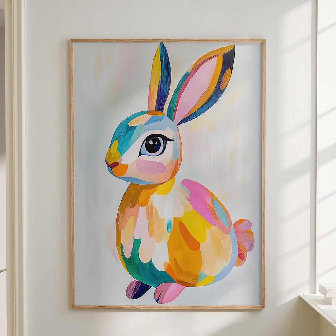 Rabbit Colorful Brushstroke Portrait Nursery Kids Room Wall Art